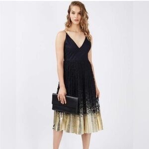 Worthington | Black Gold Lace Ombré Pleated Cocktail Dress - Size 8